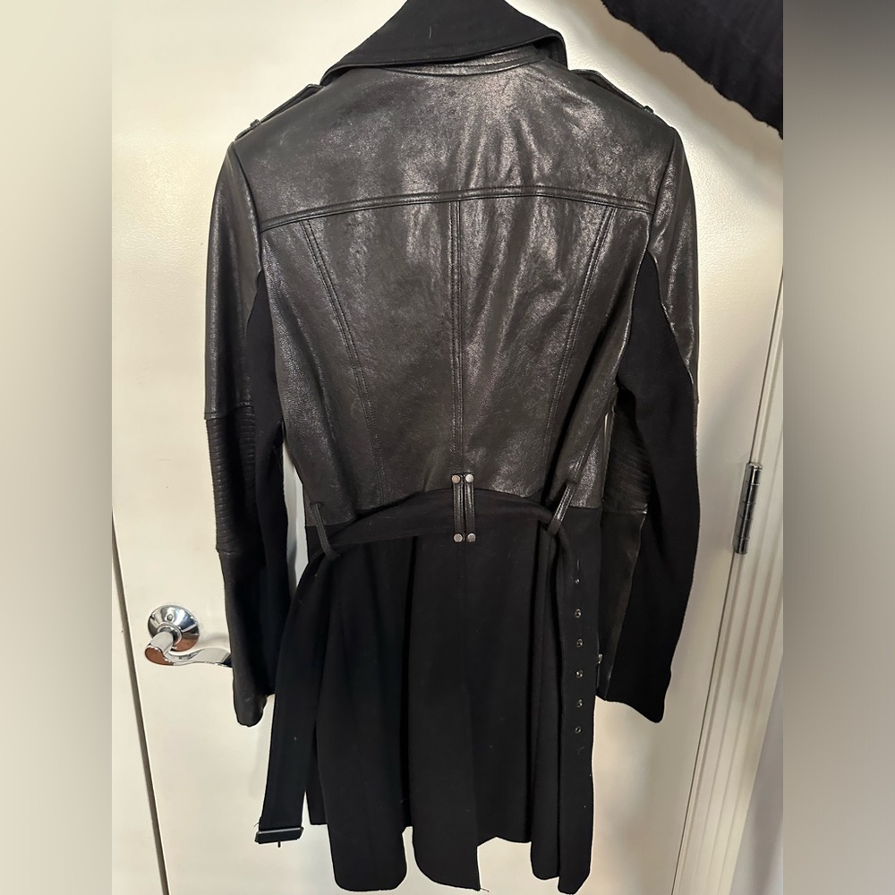 BCBGMaxAzria Black Mixed-Material Leather Moto Coat - Picture 4 of 4